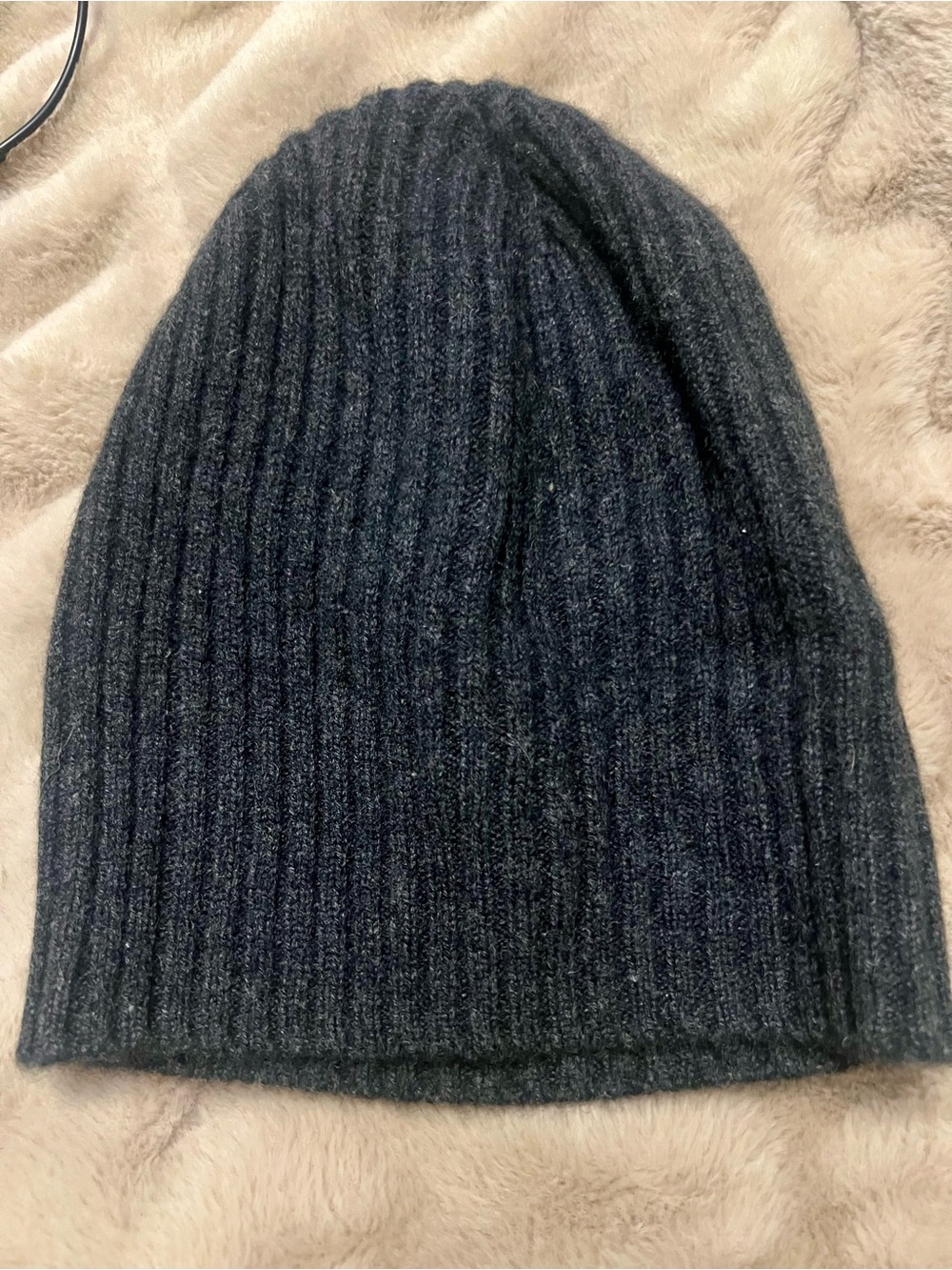Jenni Kayne Charcoal Grey Ribbed Knit 100% Cashmere Beanie